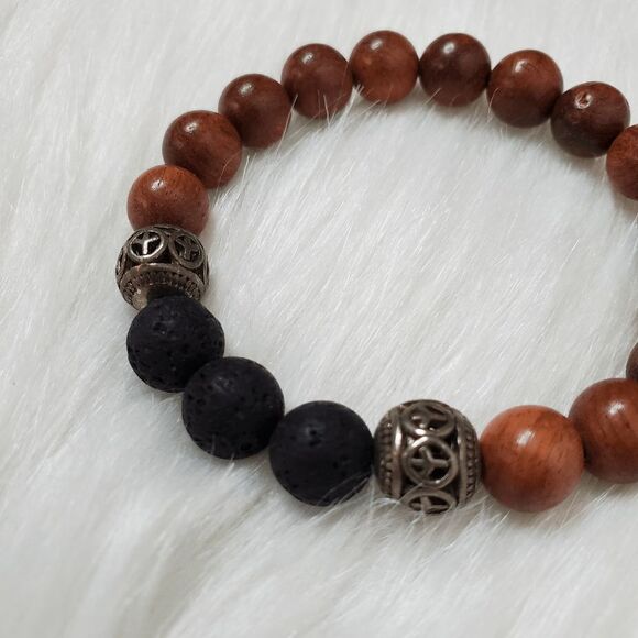 ESSENTIAL CHARMS Rosewood and lava stones stretch bracelet size S/M - Picture 7 of 11